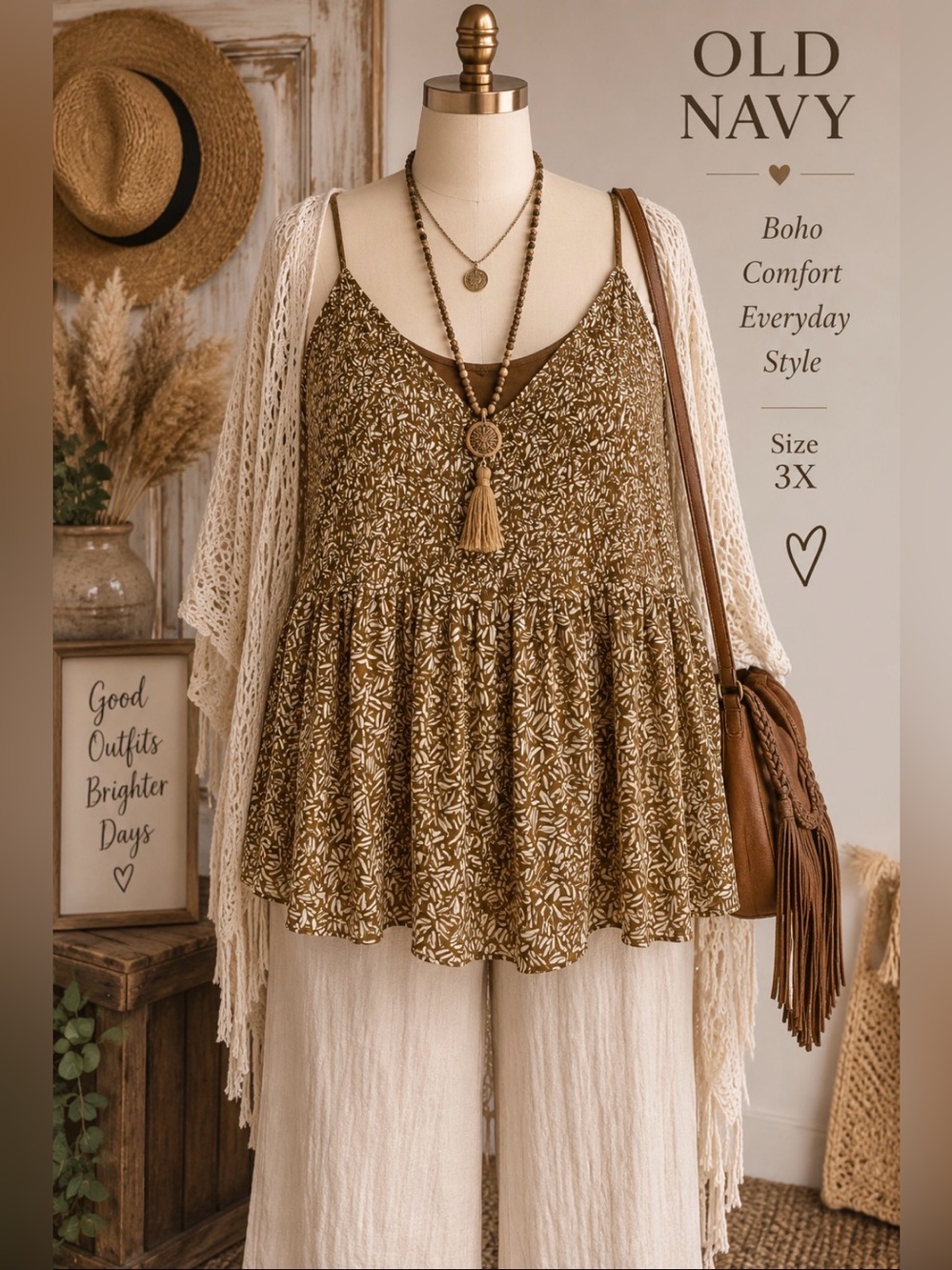 Old Navy - 3X - Autumn Brown Printed Smocked Cami Tank
